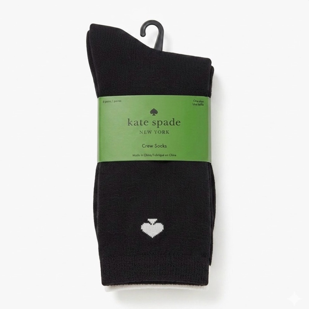 Kate Spade 6-Pack Ribbed Crew Socks | Black White Grey Logo